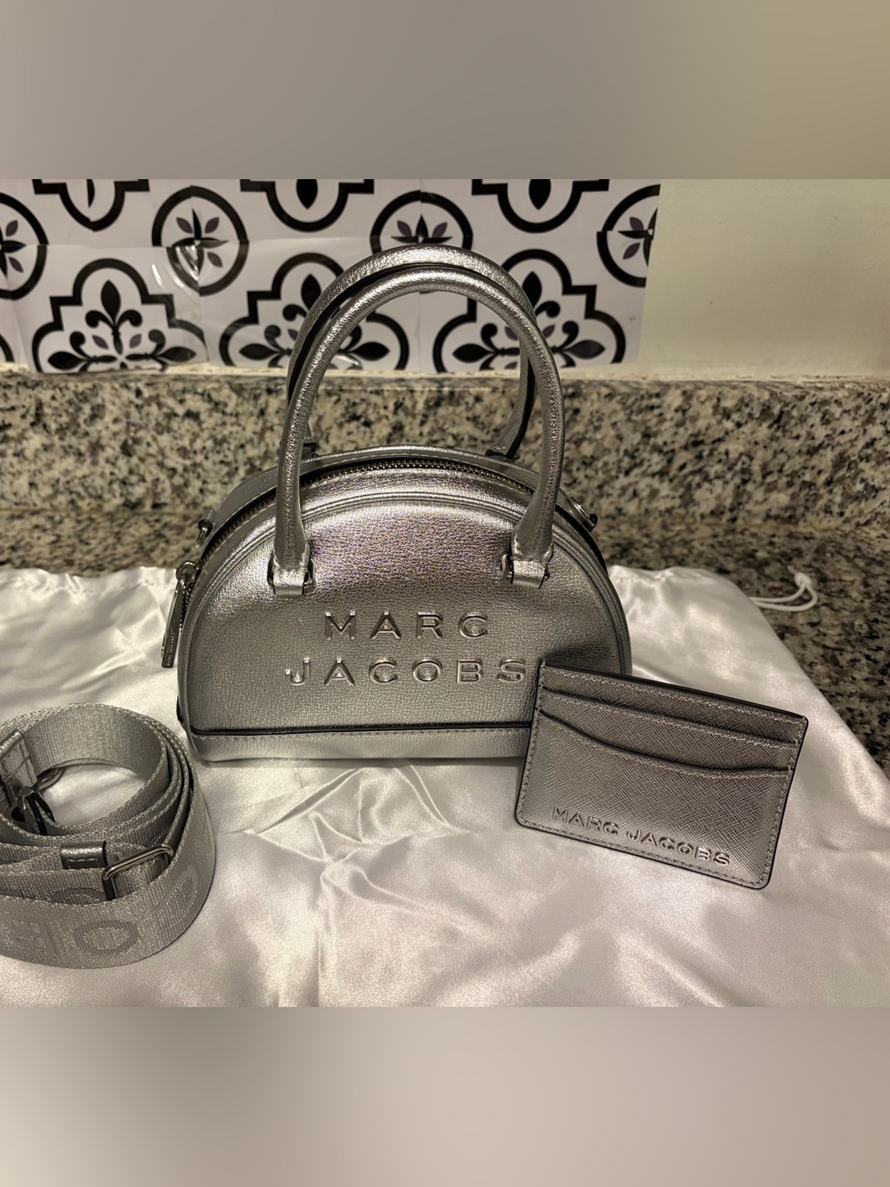Marc Jacobs Metallic Silver Mini Dome Satchel and Card Case